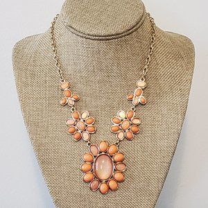 3/$15 Orange Flower Links Statement Necklace 11"-19"